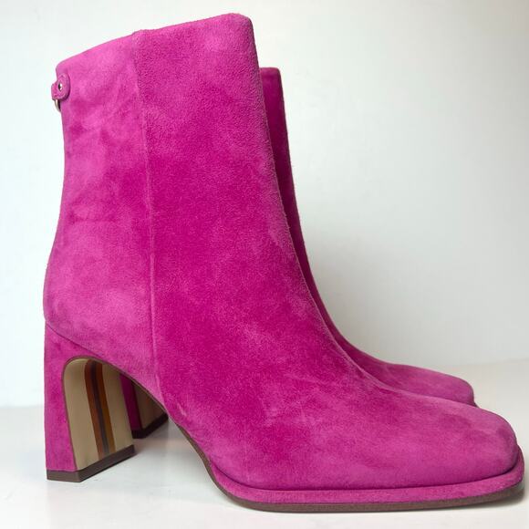 Sam Edelman Irie Square Toe Pink Suede Booties Boots Sz 7.5W - Picture 1 of 11